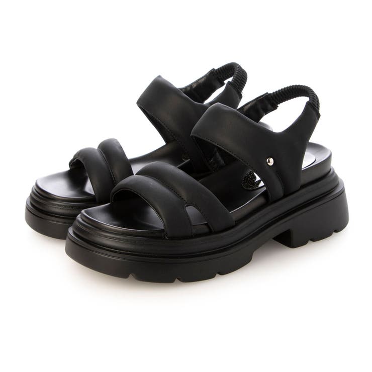 ブラック | Mafmof(マフモフ)7cm厚底ソールダブルベルトパデットサンダル | Mafmof