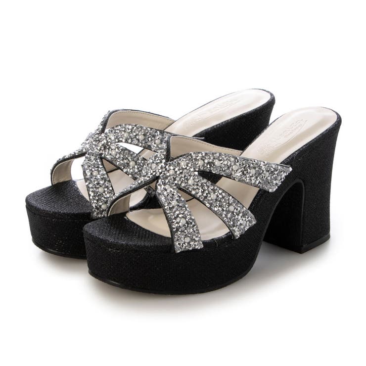 ブラック・ラメ | Realta(レアルタ)9.5cmヒールパール×ラメサンダル | Mafmof