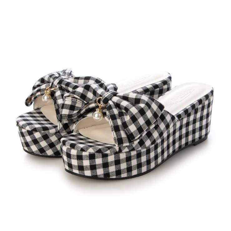 ブラック・チェック | Realta(レアルタ)6.5cm厚底ウェッジソールリボンサンダル | Mafmof