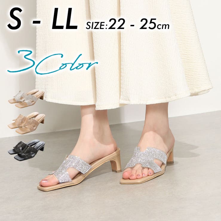 Realta(レアルタ)スクエアトゥキラキラビジューミュールサンダル | Mafmof | 詳細画像1 