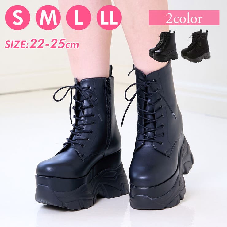 Mafmof(マフモフ)10cm厚底ボリュームソールレースアップショートブーツ | Mafmof | 詳細画像1 