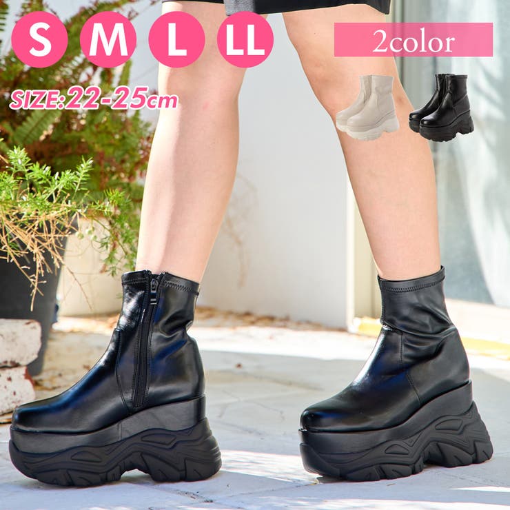 Mafmof(マフモフ)10cm厚底ボリュームソールストレッチショートブーツ | Mafmof | 詳細画像1 