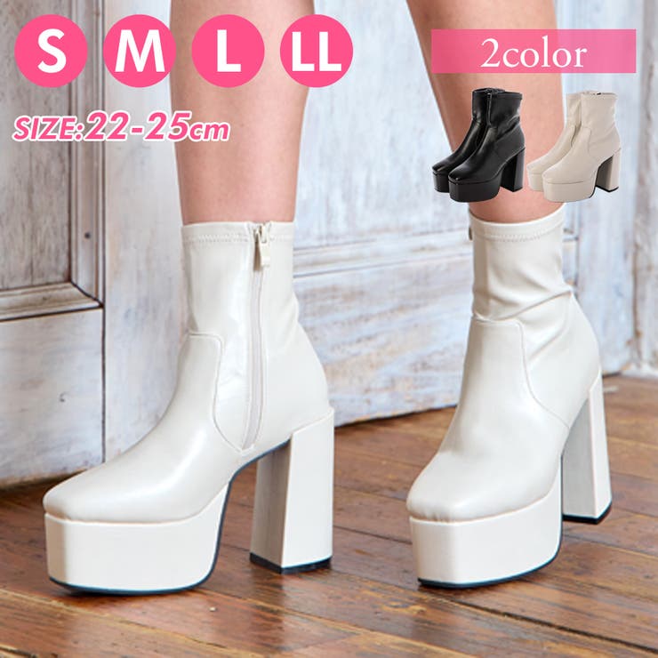 Mafmof(マフモフ)12cmチャンキーヒールストレッチショートブーツ | Mafmof | 詳細画像1 