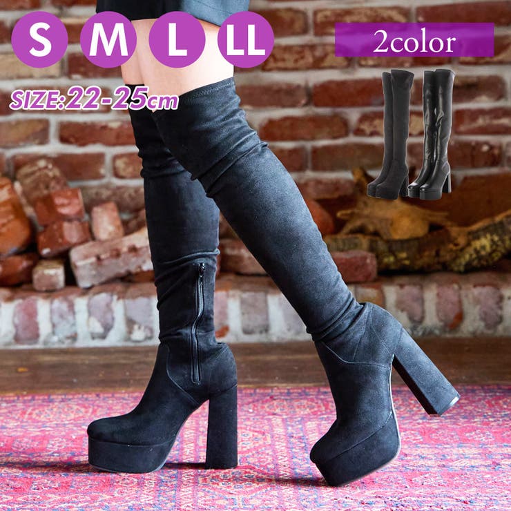 Mafmof(マフモフ)13cmチャンキーヒールストレッチロングブーツ | Mafmof | 詳細画像1 