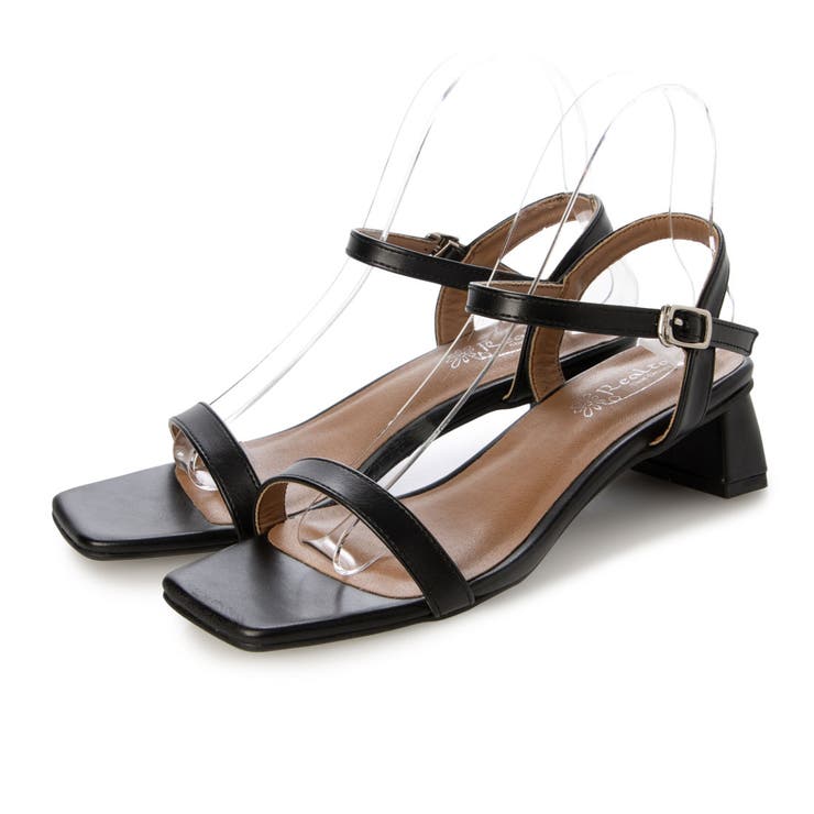 ブラック・PU | Realta(レアルタ)3 5cmヒールスクエアトゥプレートヒールストラップサン… | Mafmof