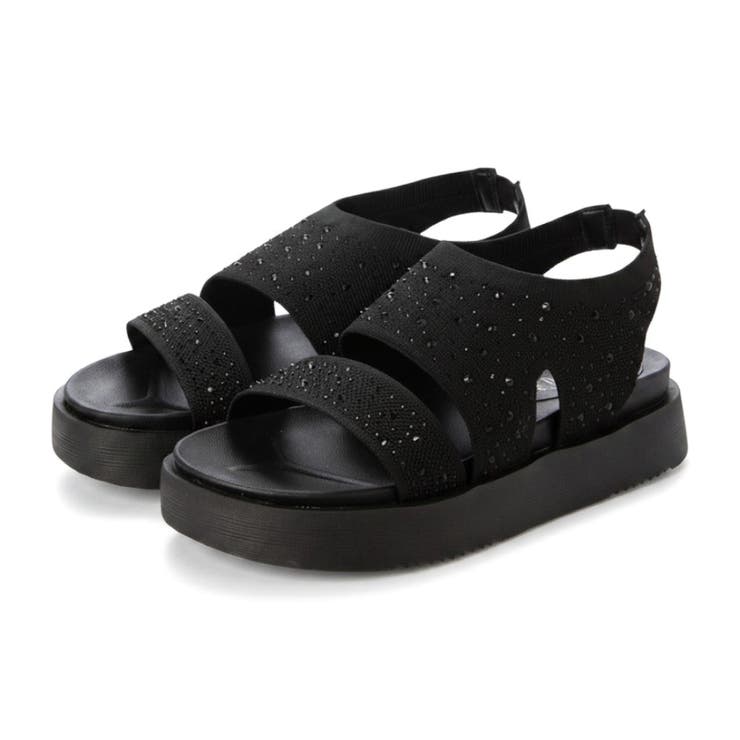 ブラック | Realta(レアルタ)4cm厚底フットベッドソールキラキラニットサンダル | Mafmof