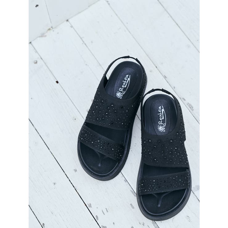 Realta(レアルタ)4cm厚底フットベッドソールキラキラニットサンダル | Mafmof | 詳細画像9 