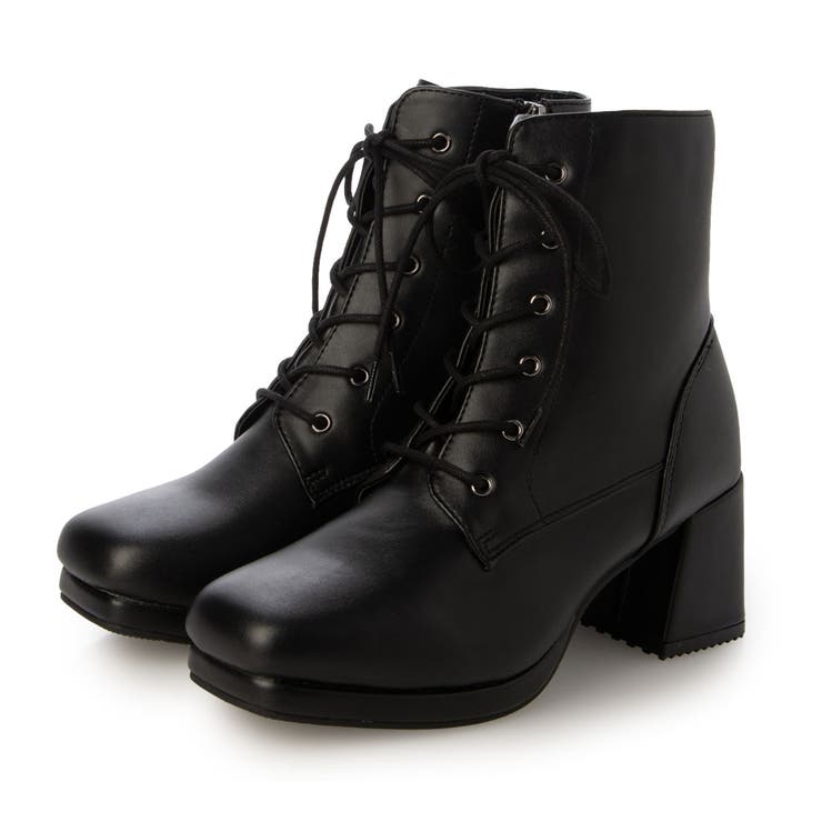 ブラック・PU | Realta(レアルタ)6.5cmヒールレースアップショートブーツ | Mafmof