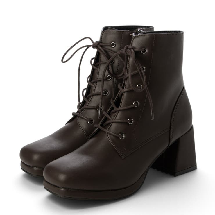 ダークブラウン・PU | Realta(レアルタ)6.5cmヒールレースアップショートブーツ | Mafmof
