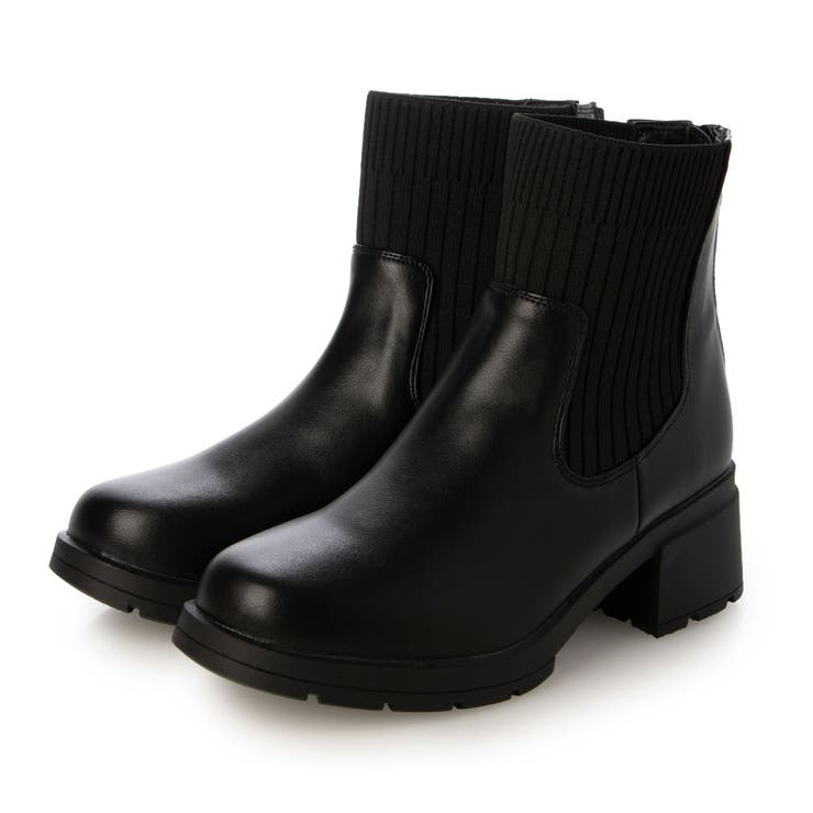 ブラック | Realta(レアルタ)5 5cmヒール高グリップ防滑ソールリブニットバックジッ… | Mafmof