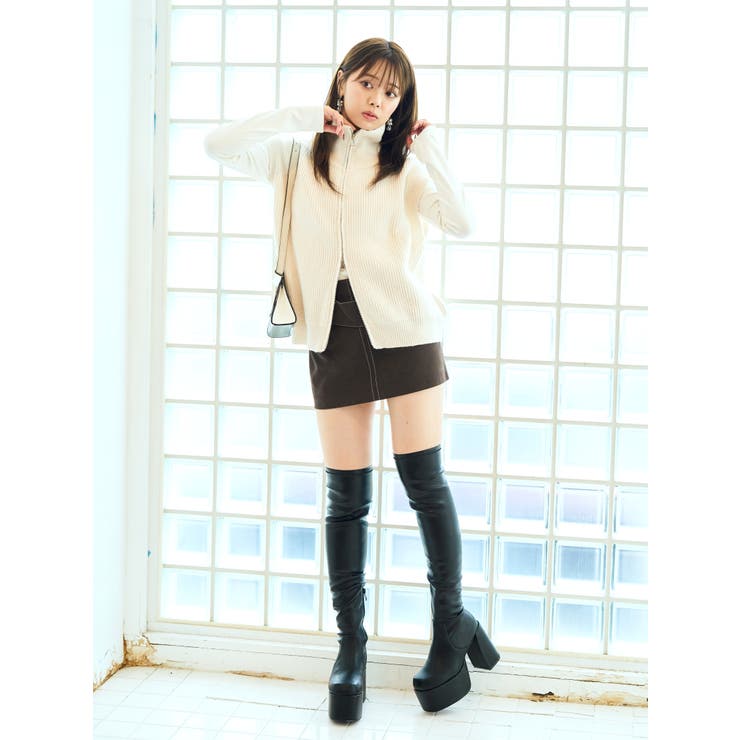 Mafmof(マフモフ)11 5cmバルキーヒール厚底プラットフォームストレッチ… | Mafmof | 詳細画像1 