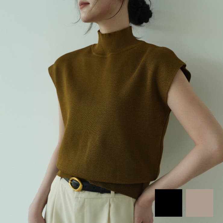シンプルなデザインが上品なフレンチスリーブハイネックニットトップス モックネック | maison de LATIR | 詳細画像1 