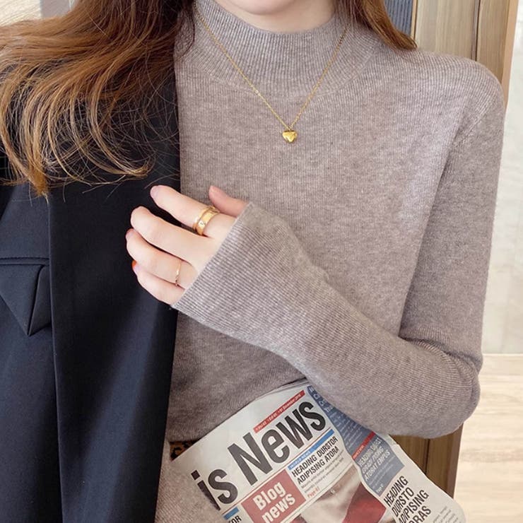 カーキ | もっちり肌触り着回し力抜群なボトルネックニットトップス 冬 無地 | maison de LATIR