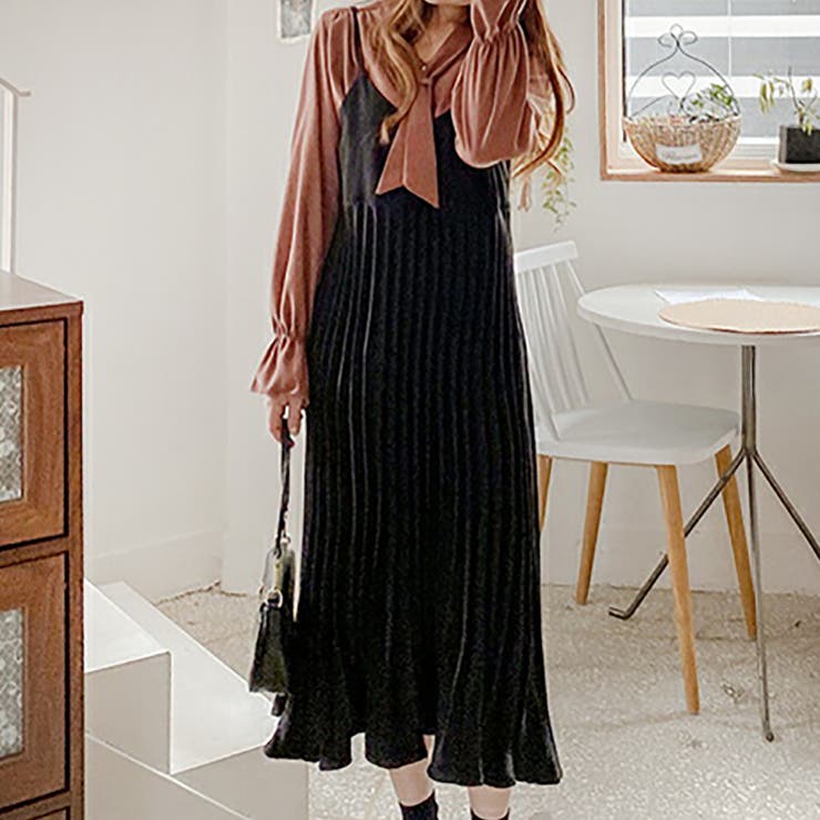 ブラック | ファッション プリーツ ワンピース | maison de LATIR