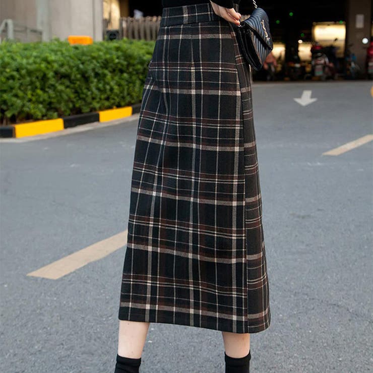 チェック柄バックスリットタイトスカート韓国ファッション 秋 セクシー