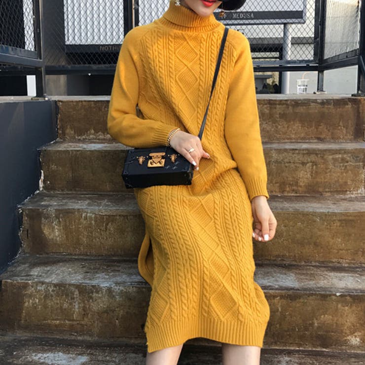 イエロー | ワンピース ニットワンピース ケーブル編み | maison de LATIR