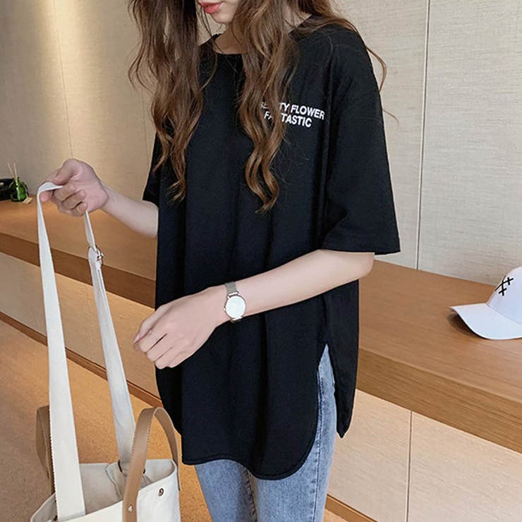 ブラック | サラッと生地が気持ち良い！冬に活躍バックロゴ入りゆったりトップス 服 体系カバー | maison de LATIR