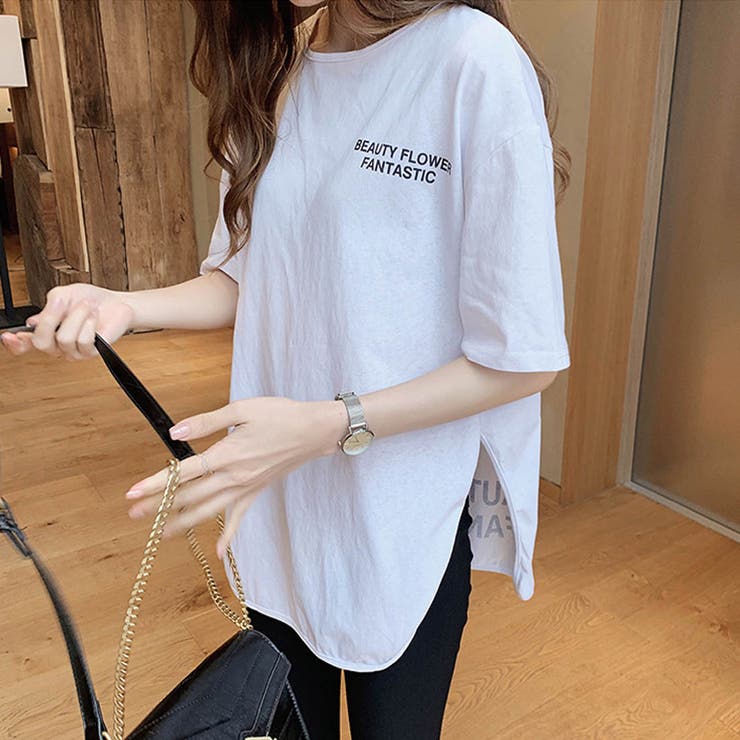 ホワイト | サラッと生地が気持ち良い！冬に活躍バックロゴ入りゆったりトップス 服 体系カバー | maison de LATIR