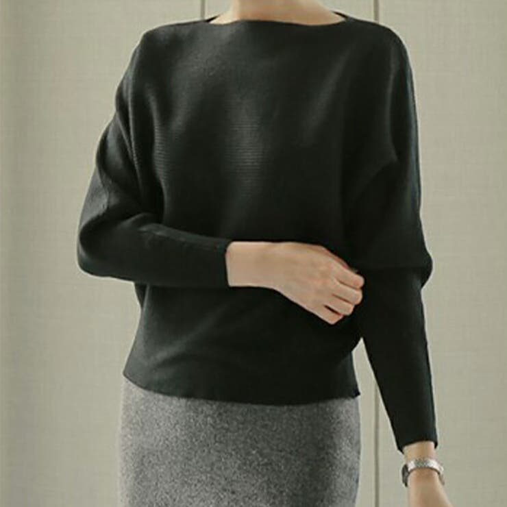 ブラック | 冬即戦力 ボリューム袖ボートネック極上ドルマンニットトップス ゆったり軽量 | maison de LATIR