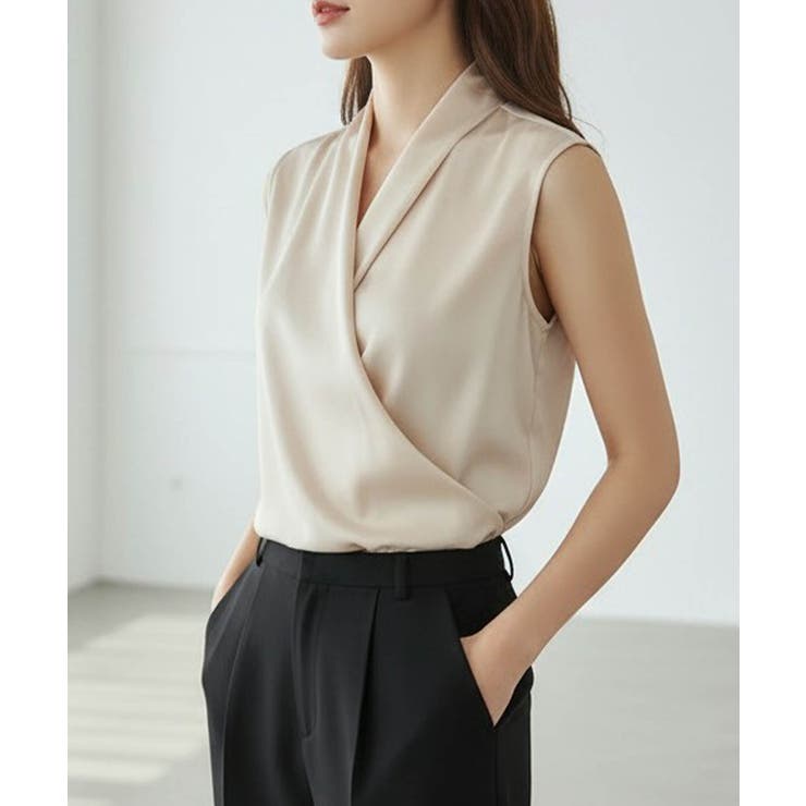 一枚で上品ノースリーブシャーリングの立体感、夏服ブラウス | maison de LATIR | 詳細画像13 