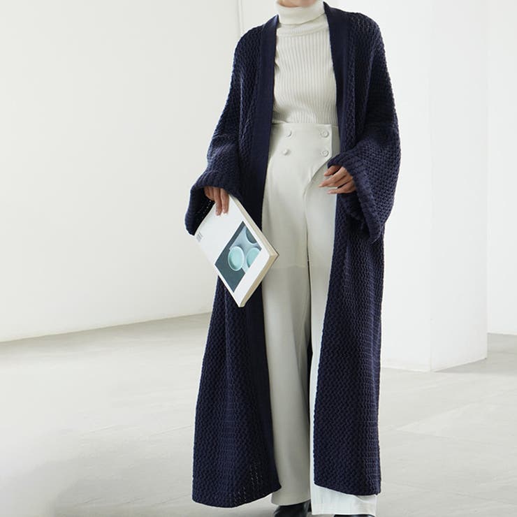 ネイビー | ゆったり感が可愛いロングニットカーディガン ニット ロングニット | maison de LATIR