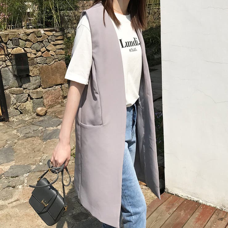 グレー | 今季注目！即戦力ロングジレ ロング丈 ベスト | maison de LATIR