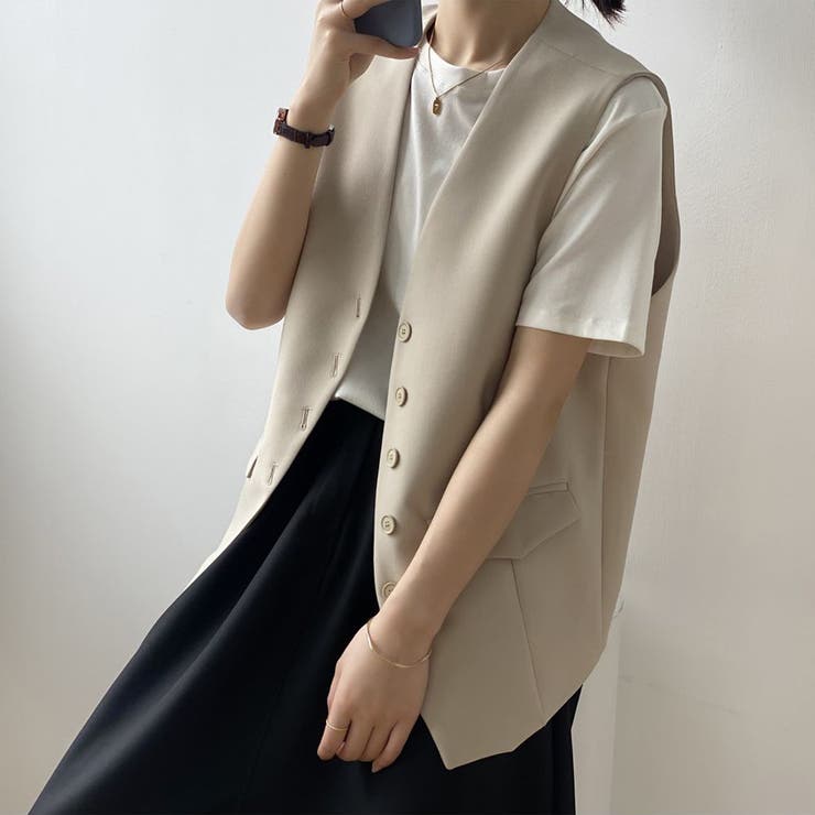 アイボリー | 大人カジュアルで周りと差をつける！シングルブレストベスト ミドル丈 シンプル | maison de LATIR