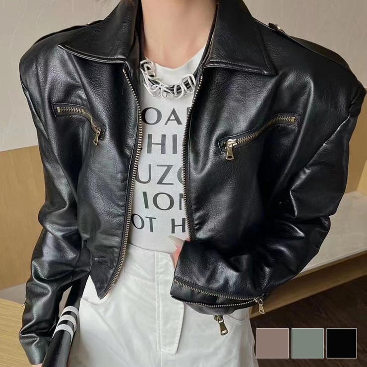 上下に調節できるファスナーでスタイリングを楽しめるバイカージャケット アウター | maison de LATIR | 詳細画像1 