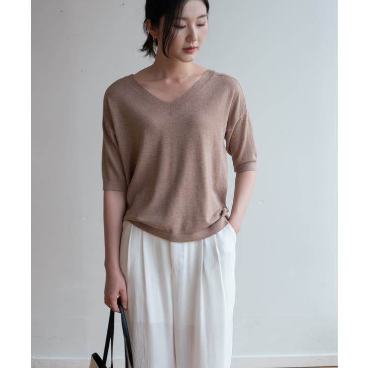 プチハイネックで大人サマーニット 5分袖 シンプル | maison de LATIR | 詳細画像21 