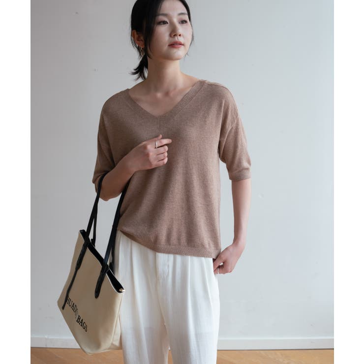 プチハイネックで大人サマーニット 5分袖 シンプル | maison de LATIR | 詳細画像23 