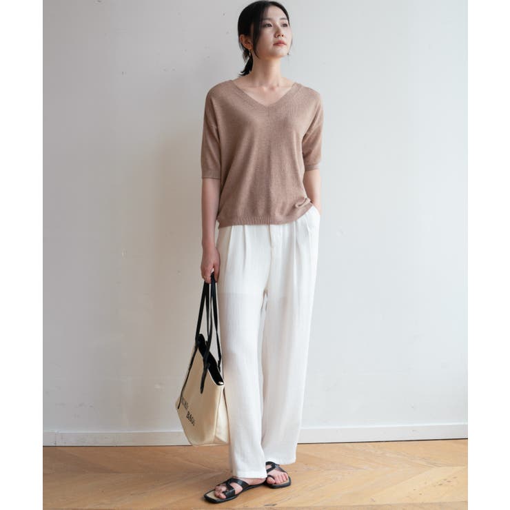 プチハイネックで大人サマーニット 5分袖 シンプル | maison de LATIR | 詳細画像24 