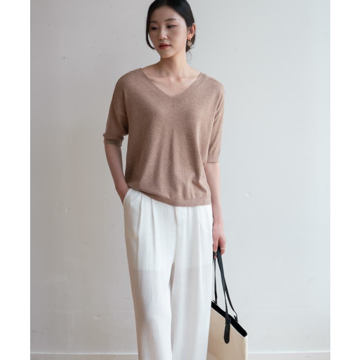 プチハイネックで大人サマーニット 5分袖 シンプル | maison de LATIR | 詳細画像28 