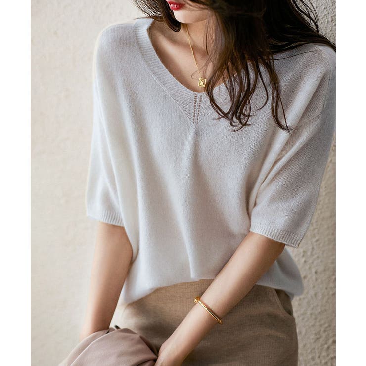 プチハイネックで大人サマーニット 5分袖 シンプル | maison de LATIR | 詳細画像36 