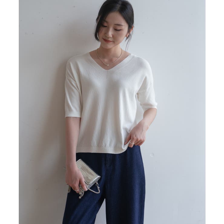 プチハイネックで大人サマーニット 5分袖 シンプル | maison de LATIR | 詳細画像49 