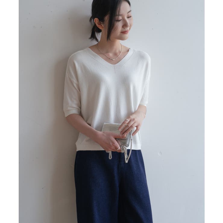 プチハイネックで大人サマーニット 5分袖 シンプル | maison de LATIR | 詳細画像54 