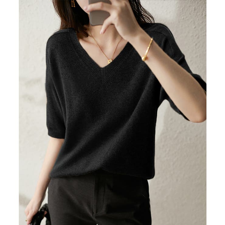 プチハイネックで大人サマーニット 5分袖 シンプル | maison de LATIR | 詳細画像59 