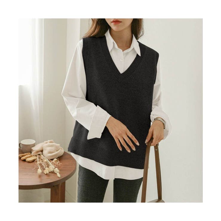 「重ねるだけでこなれる。毎日頼れるシンプルVネックベスト」シンプルVネックニット… | maison de LATIR | 詳細画像15 