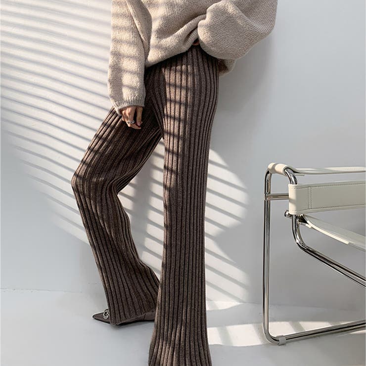 チャコール | 大人カジュアルなニットワイドパンツ 冬 モップパンツ | maison de LATIR