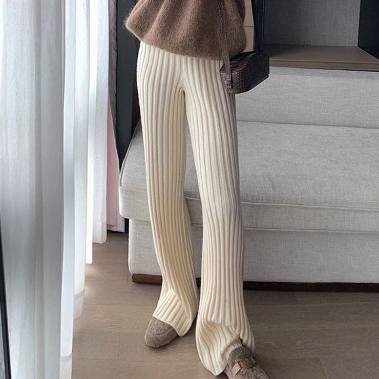 ホワイト | 大人カジュアルなニットワイドパンツ 冬 モップパンツ | maison de LATIR