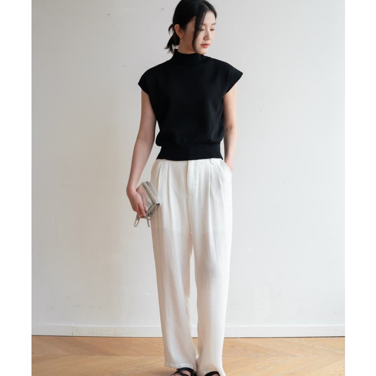 シンプルなデザインが上品なフレンチスリーブハイネックニットトップス モックネック | maison de LATIR | 詳細画像43 