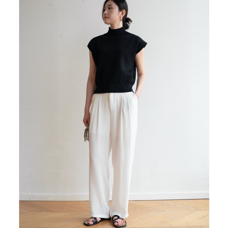 シンプルなデザインが上品なフレンチスリーブハイネックニットトップス モックネック | maison de LATIR | 詳細画像53 