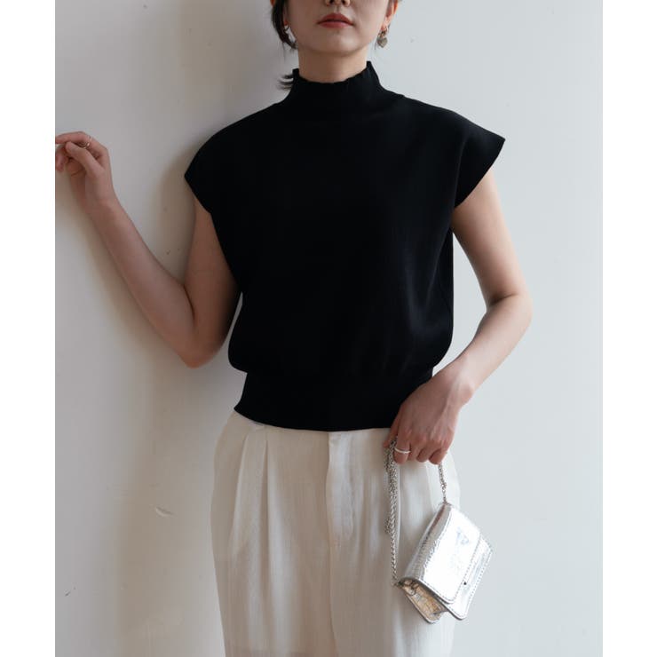 シンプルなデザインが上品なフレンチスリーブハイネックニットトップス モックネック | maison de LATIR | 詳細画像55 