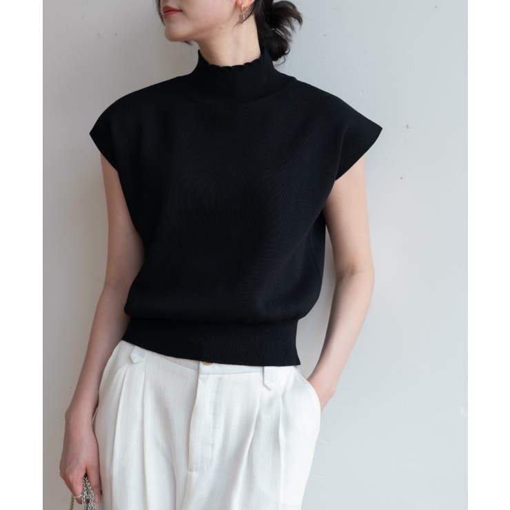 シンプルなデザインが上品なフレンチスリーブハイネックニットトップス モックネック | maison de LATIR | 詳細画像56 