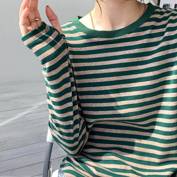 グリーン | 「毎日着たくなる。1枚でこなれる“万能ボーダーT”」カジュアルボーダー長袖Tシャ… | maison de LATIR