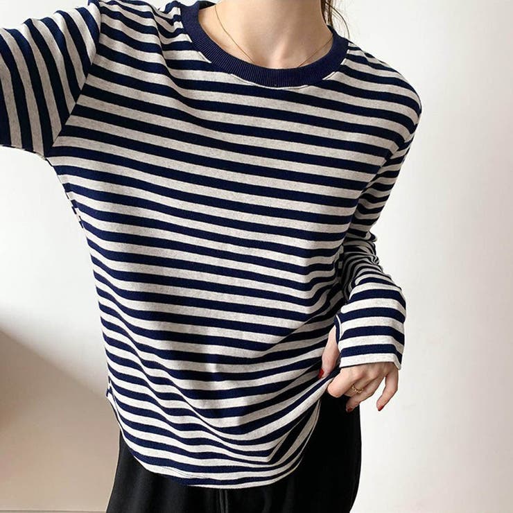 ネイビー | 「毎日着たくなる。1枚でこなれる“万能ボーダーT”」カジュアルボーダー長袖Tシャ… | maison de LATIR