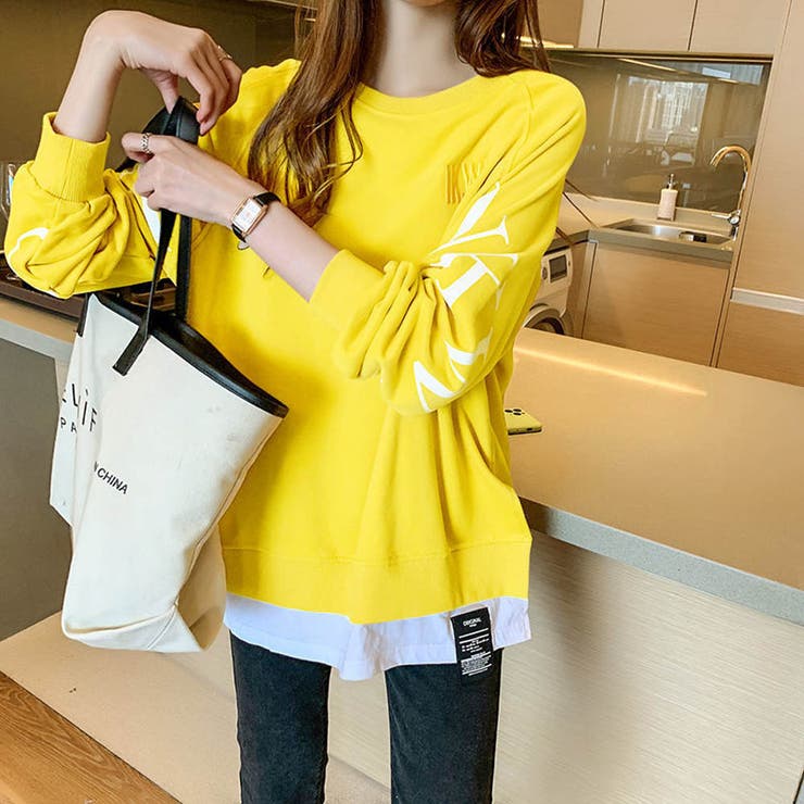 ライトイエロー | インパクトのあるロゴが印象的なスウェット ゆったり ラフ可愛い | maison de LATIR