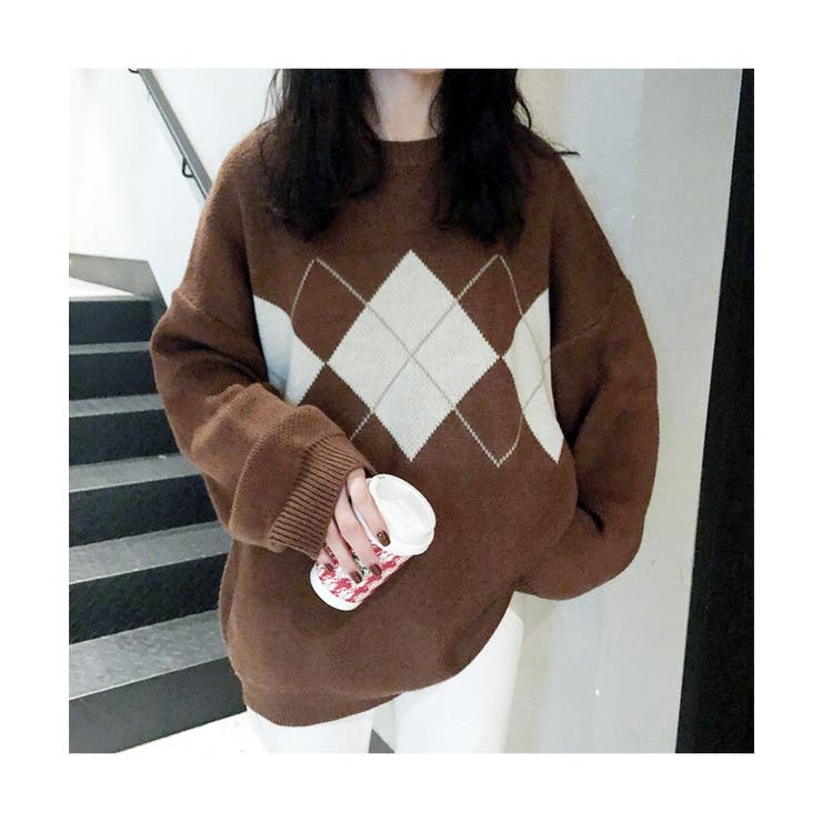 アーガイル柄が可愛いカジュアルニット オーバーサイズ ゆったりめ | maison de LATIR | 詳細画像4 