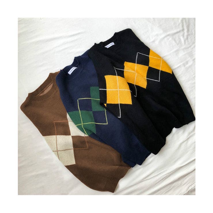 アーガイル柄が可愛いカジュアルニット オーバーサイズ ゆったりめ | maison de LATIR | 詳細画像9 