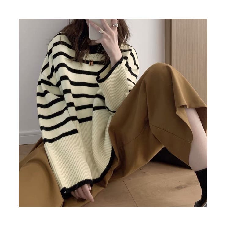 大人カジュアルなサイドスリットボーダーニット Aライン 体型カバー | maison de LATIR | 詳細画像2 