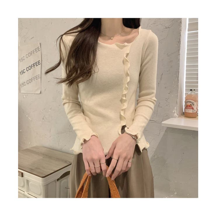 コーデを華やかにするフリルデザインニットトップス スリット 冬 | maison de LATIR | 詳細画像2 